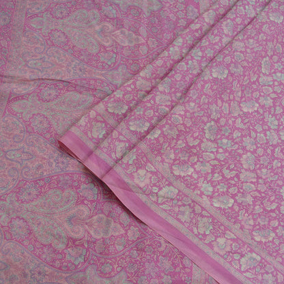 Indian Vintage Sari Pink 100% Pure Silk Woven Printed Sarees Craft Fabric 5yd Sewing Dress Making Floral Upcycle Quilting Crafting