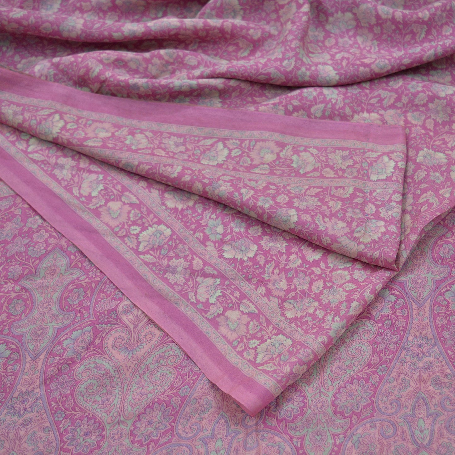 Indian Vintage Sari Pink 100% Pure Silk Woven Printed Sarees Craft Fabric 5yd Sewing Dress Making Floral Upcycle Quilting Crafting