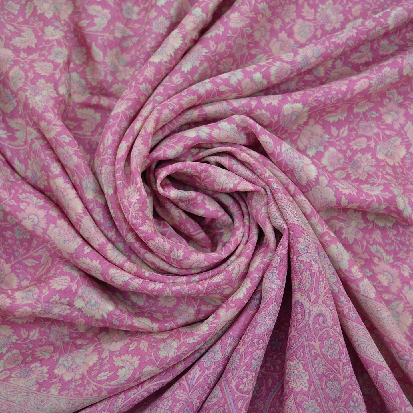 Indian Vintage Sari Pink 100% Pure Silk Woven Printed Sarees Craft Fabric 5yd Sewing Dress Making Floral Upcycle Quilting Crafting