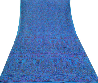 Indian Vintage Sari Blue 100% Pure Silk Printed Sarees 5yd Sewing Craft Fabric Dress Making Floral Wrap used Quilting Crafting Upcycle