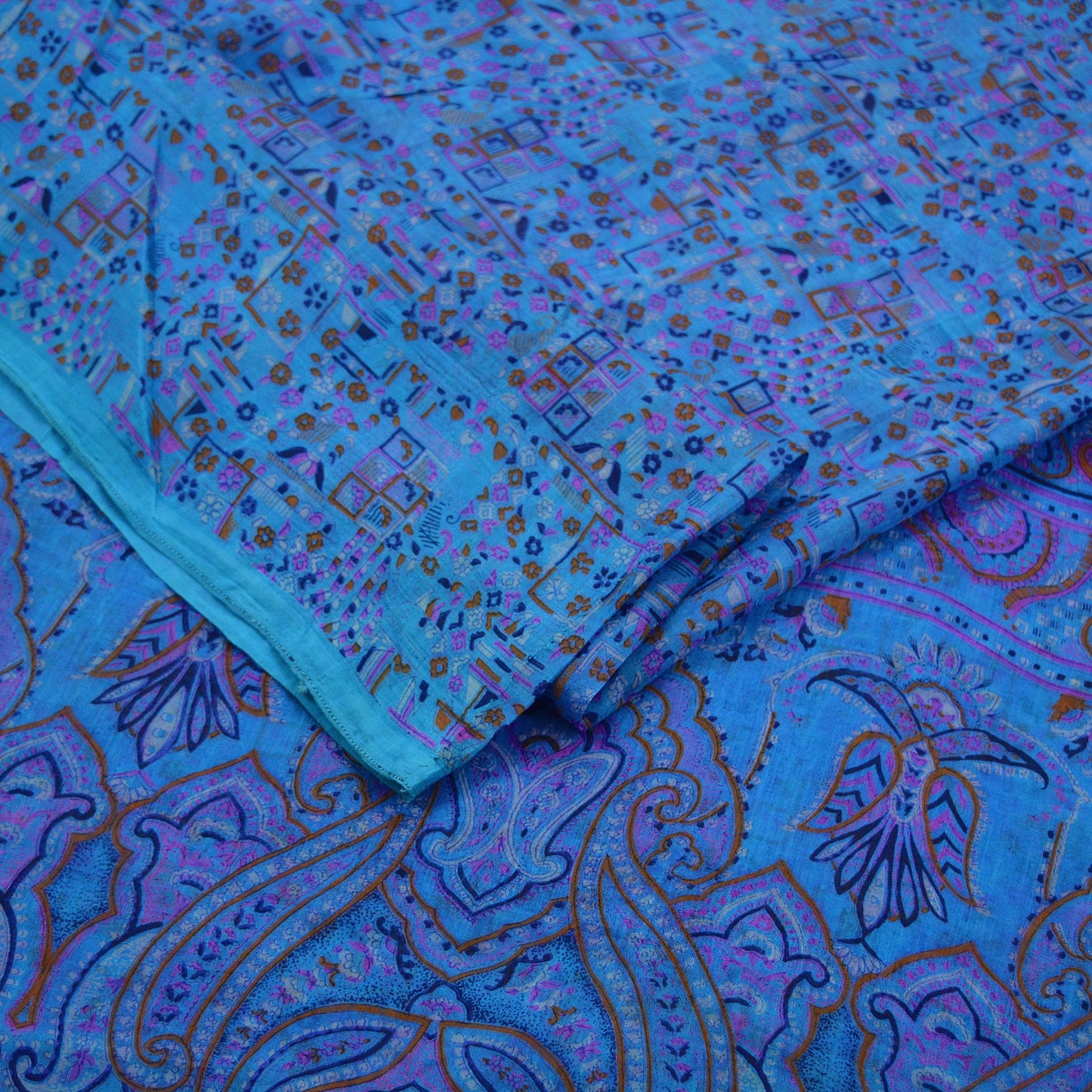 Indian Vintage Sari Blue 100% Pure Silk Printed Sarees 5yd Sewing Craft Fabric Dress Making Floral Wrap used Quilting Crafting Upcycle