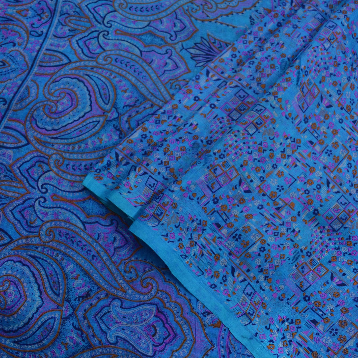 Indian Vintage Sari Blue 100% Pure Silk Printed Sarees 5yd Sewing Craft Fabric Dress Making Floral Wrap used Quilting Crafting Upcycle