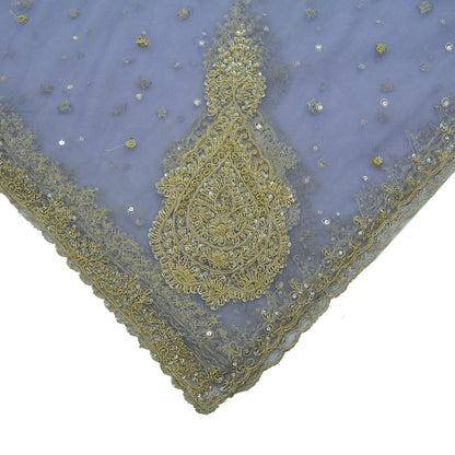 Indian Vintage Heavy Purple Dupatta Net Mesh Long Stole Hand Embroidered Scarves Golden Zardozi Zari Sequins Hijab Veil wrap Boho