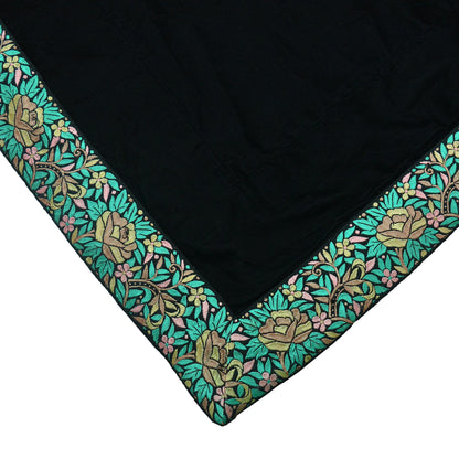 Indian Vintage Heavy Black Dupatta Velvet Long Stole Hand Embroidered Scarves Zari Hijab Veil Wrap Bridal Dupatta Floral