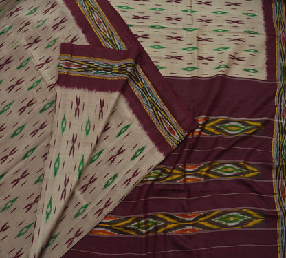 Indian Vintage Sari Brown & Maroon Pure Silk Hand Woven Ikat Patola Pochampally Sarees 5Yd Craft Fabric Ethnic Zari Border Bollywood Sarees