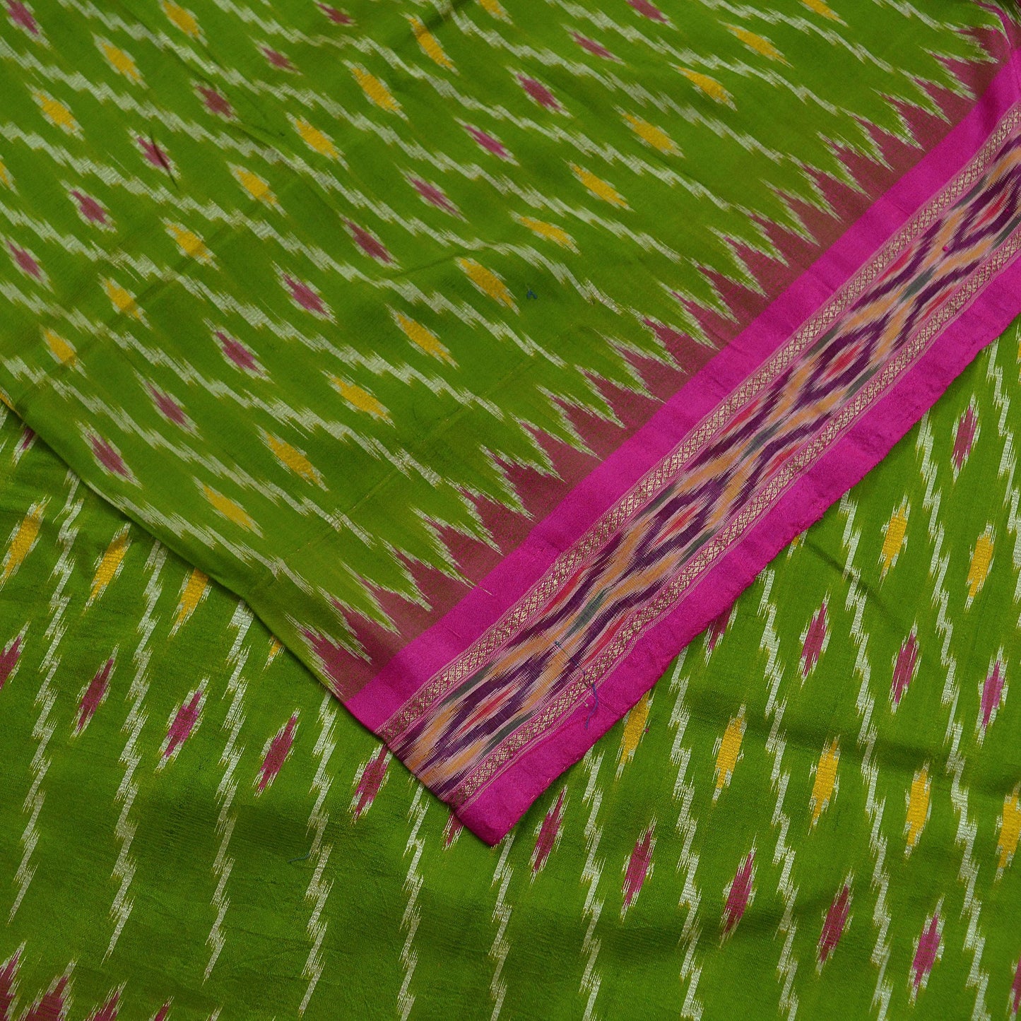 Indian Vintage Sari Green & Pink Pochampally Pure Silk Hand Woven Ikat Patola Saree Craft Fabric 5Yd Ethnic Zari Border Bollywood sarees