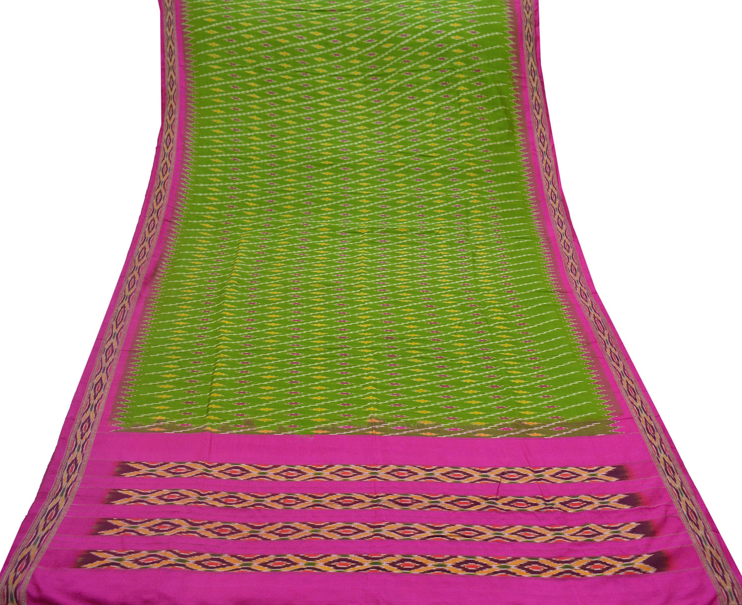 Indian Vintage Sari Green & Pink Pochampally Pure Silk Hand Woven Ikat Patola Saree Craft Fabric 5Yd Ethnic Zari Border Bollywood sarees