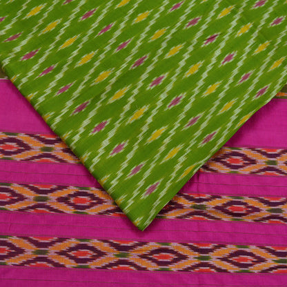 Indian Vintage Sari Green & Pink Pochampally Pure Silk Hand Woven Ikat Patola Saree Craft Fabric 5Yd Ethnic Zari Border Bollywood sarees