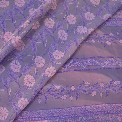 Indian Vintage Sari Pink & Purple Saree Pure Crepe Silk Printed Sarees 5yd Sewing Floral Soft Craft Fabric Wrap Crafting Dress making