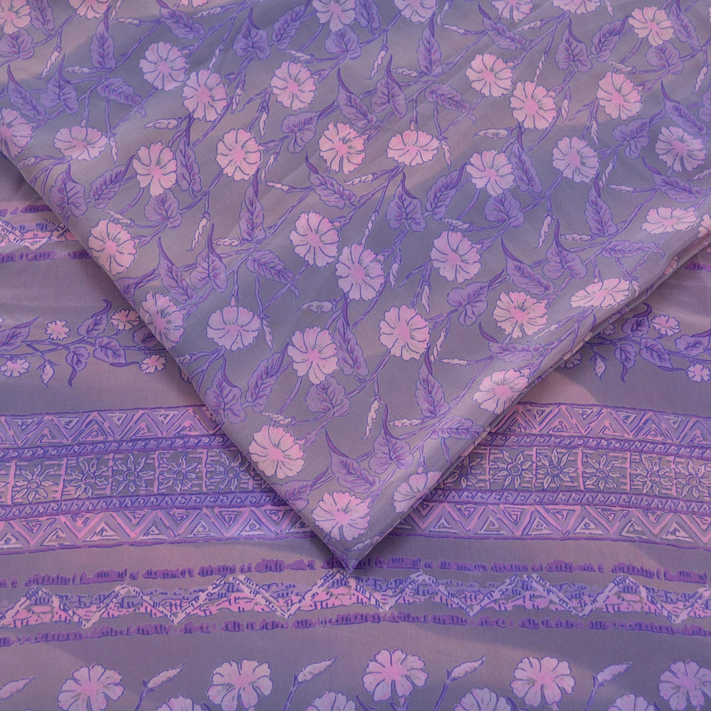 Indian Vintage Sari Pink & Purple Saree Pure Crepe Silk Printed Sarees 5yd Sewing Floral Soft Craft Fabric Wrap Crafting Dress making