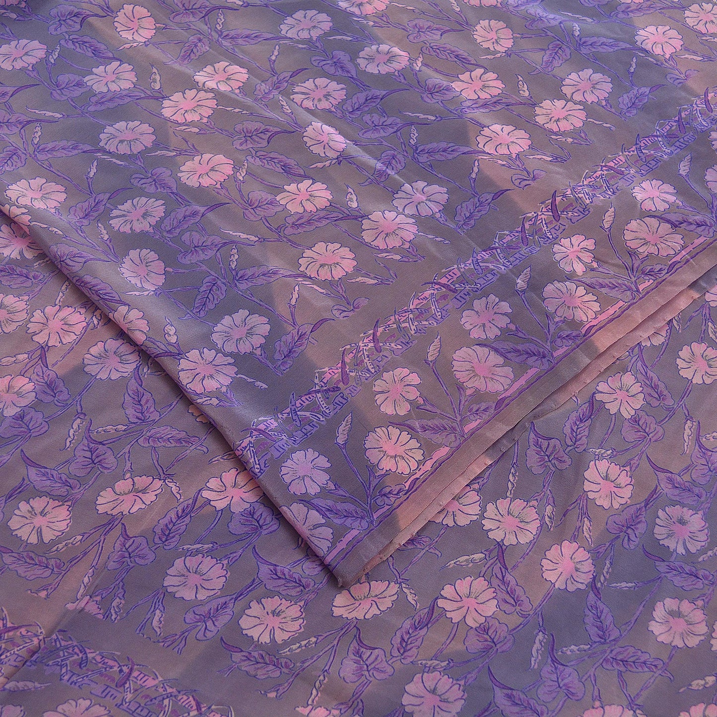 Indian Vintage Sari Pink & Purple Saree Pure Crepe Silk Printed Sarees 5yd Sewing Floral Soft Craft Fabric Wrap Crafting Dress making