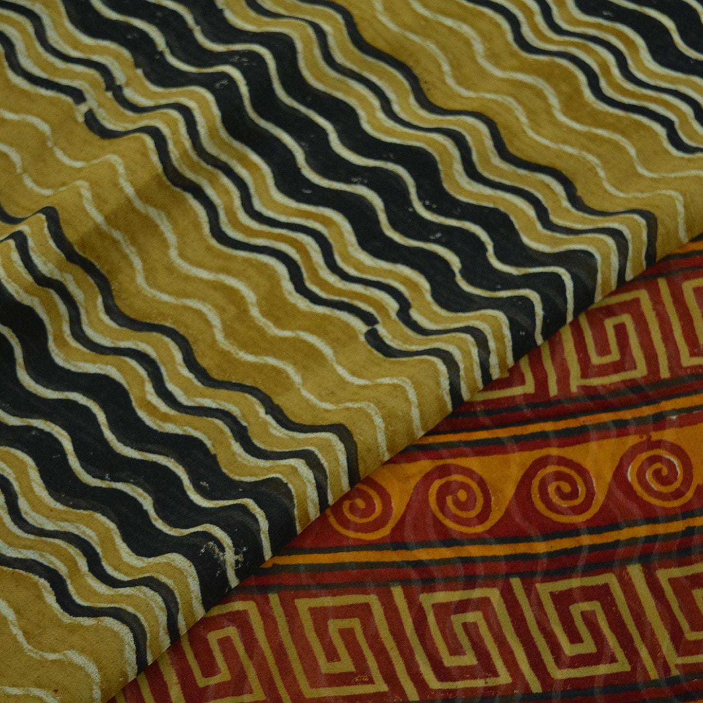 Indian Vintage Black & Saffron Saree 100% Pure Georgette Silk Printed Sari Sewing 5yd Craft Fabric Dress Designing for Crafting Dress making