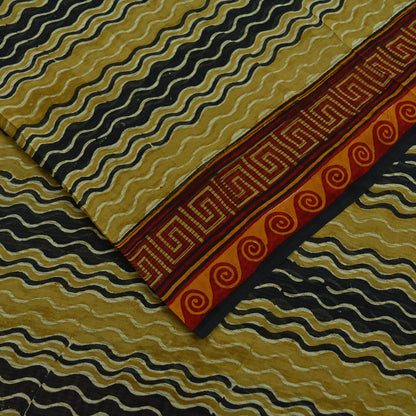 Indian Vintage Black & Saffron Saree 100% Pure Georgette Silk Printed Sari Sewing 5yd Craft Fabric Dress Designing for Crafting Dress making