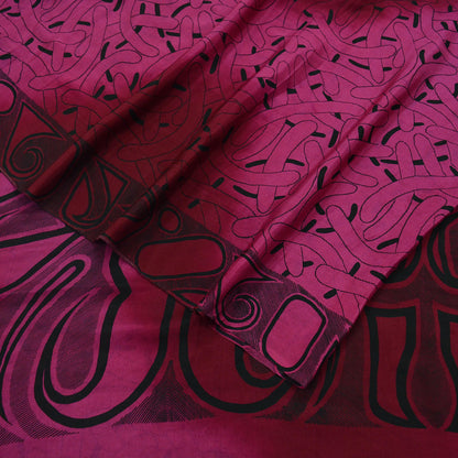 Indian Vintage Sari Pink & Maroon Pure Silk Sarees Printed Craft Fabric 5yd Sewing DressMaking Soft Wrap Quilting Crafting Upcycle