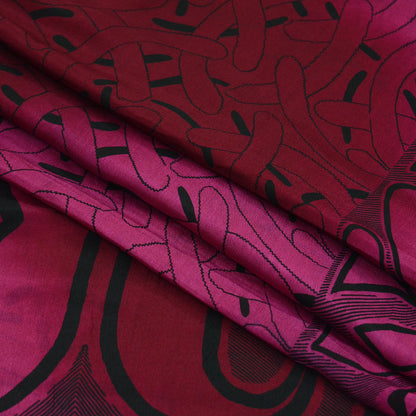 Indian Vintage Sari Pink & Maroon Pure Silk Sarees Printed Craft Fabric 5yd Sewing DressMaking Soft Wrap Quilting Crafting Upcycle