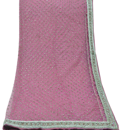 Indian Vintage Heavy Bridal Pink Dupatta Net Mesh Long Stole Hand Embroidered Scarves Silver Zardozi Dabka Zari Sequins Wedding veil