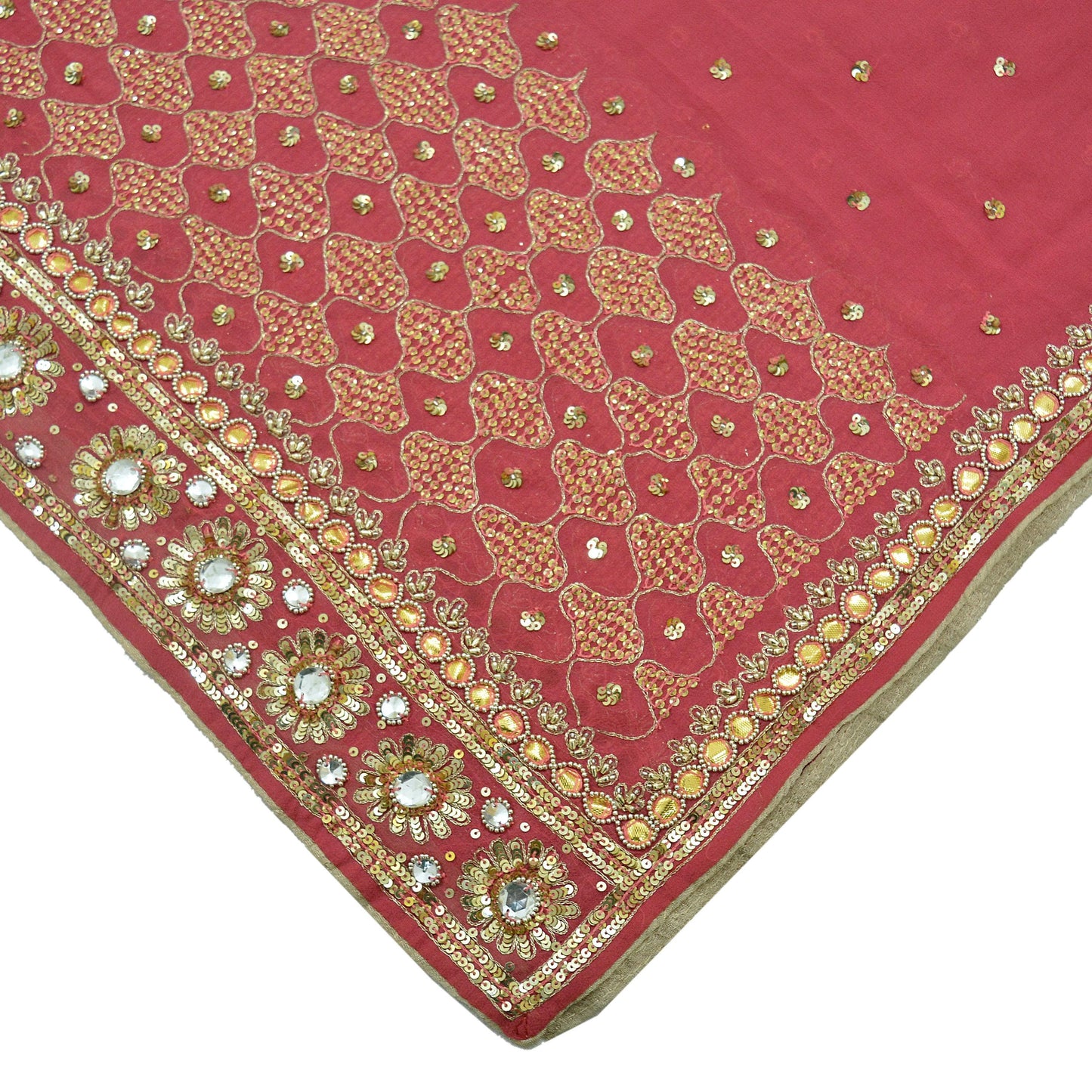 Indian Vintage Pink Dupatta Pure Georgette silk Long Stole Hand Embroidered Scarves Sequins Stole Zardozi/dabka Veil Hijab Wrap Boho