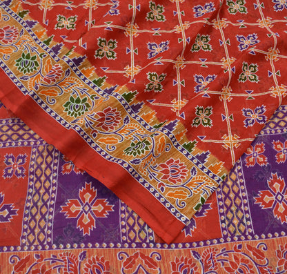 Indian Vintage Sari Purple & Red Printed Pure Cotton Saree Craft Fabric 5Yd Sewing Sarong Wrap Boho Floral Crafting Upcycle Quilting Used