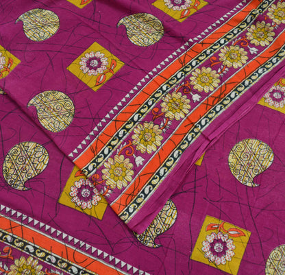 Indian Vintage Sari Purple Printed Sarees Pure Cotton Craft Fabric 5Yd Soft Sewing Sarong Wrap Boho Upcycle Quilting Crafting Used