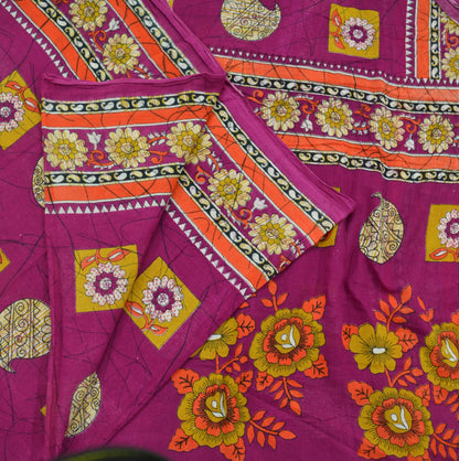 Indian Vintage Sari Purple Printed Sarees Pure Cotton Craft Fabric 5Yd Soft Sewing Sarong Wrap Boho Upcycle Quilting Crafting Used