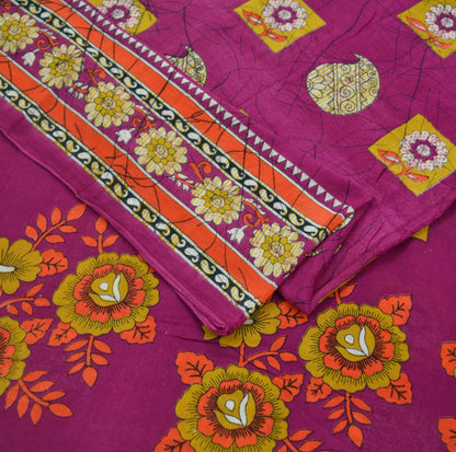 Indian Vintage Sari Purple Printed Sarees Pure Cotton Craft Fabric 5Yd Soft Sewing Sarong Wrap Boho Upcycle Quilting Crafting Used