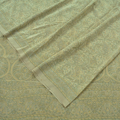 Indian Vintage Sari Cream & Green Pure Crepe Silk Printed Sarees 5yd Sewing Soft Craft Fabric Wrap Upcycle Quilting Crafting Dress making