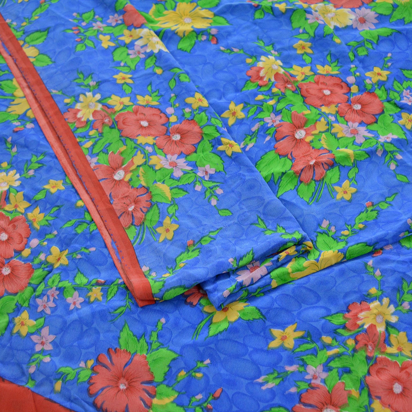 Indian Vintage Sari Blue Pure Crepe Silk Printed Sarees Craft Fabric 5yd Sewing Floral Soft Fabric Wrap Dress making Quilting Crafting