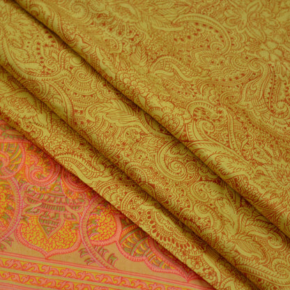 Indian Vintage Sari Yellow Pure Silk Printed Sarees 6yd Sewing Craft Fabric Dress Making Soft Quilting Crafting Upcycle Used Floral