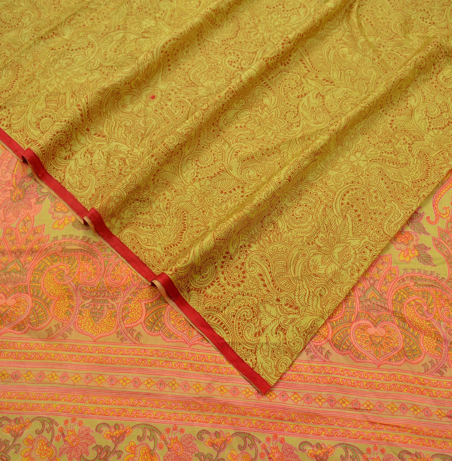 Indian Vintage Sari Yellow Pure Silk Printed Sarees 6yd Sewing Craft Fabric Dress Making Soft Quilting Crafting Upcycle Used Floral