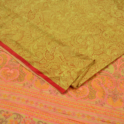 Indian Vintage Sari Yellow Pure Silk Printed Sarees 6yd Sewing Craft Fabric Dress Making Soft Quilting Crafting Upcycle Used Floral