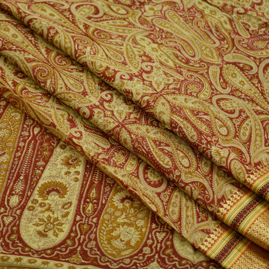 Indian Vintage Sari Maroon & Beige Printed Saree 100% Pure Cotton 5Yd Craft Fabric Soft Sewing Sarong Wrap Floral Quilting Dress designing