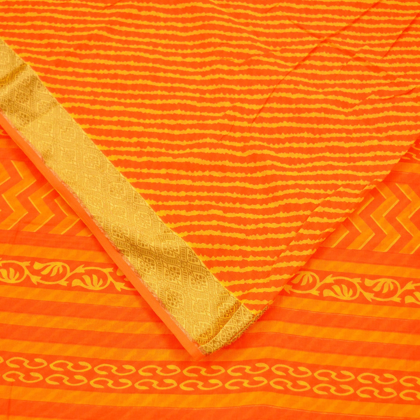 Indian Vintage Sari Orange 100% Pure Cotton Printed Sarees 5Yd Craft Fabric Soft Sewing Sarong Wrap Stripes Quilting Crafting Upcycle Used