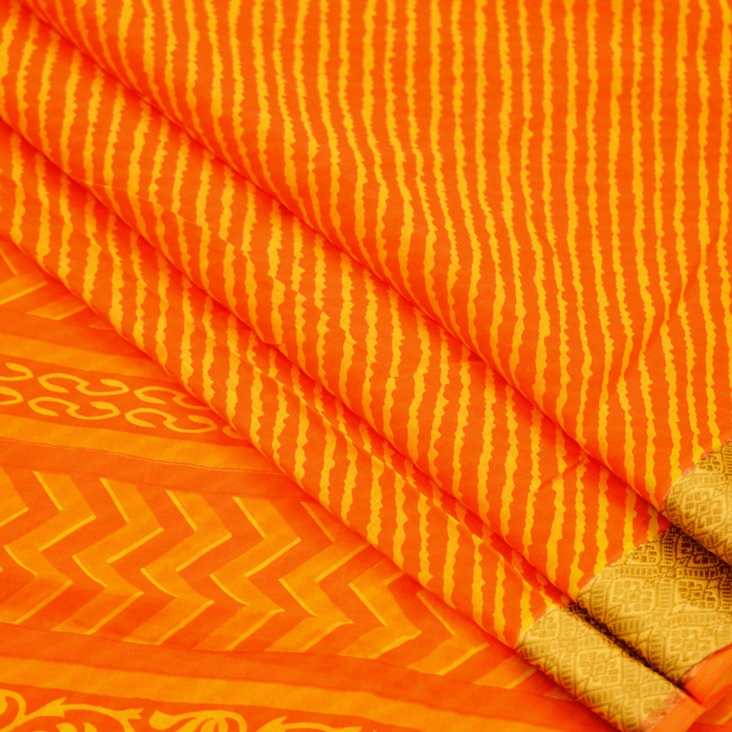 Indian Vintage Sari Orange 100% Pure Cotton Printed Sarees 5Yd Craft Fabric Soft Sewing Sarong Wrap Stripes Quilting Crafting Upcycle Used