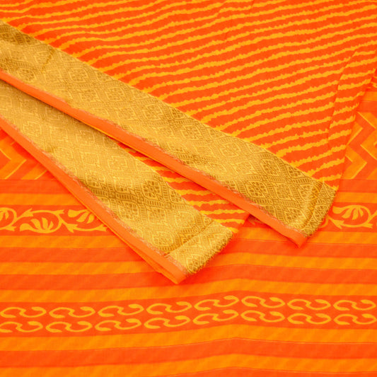 Indian Vintage Sari Orange 100% Pure Cotton Printed Sarees 5Yd Craft Fabric Soft Sewing Sarong Wrap Stripes Quilting Crafting Upcycle Used