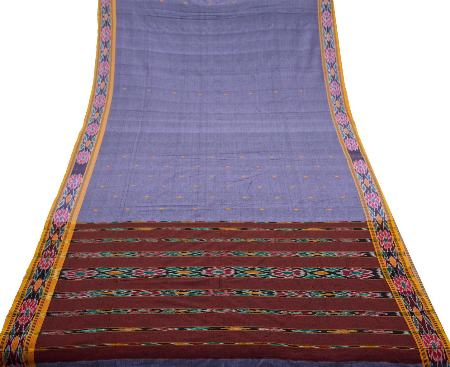 Indian Vintage Sari Purple & Maroon Pure Cotton Hand woven Sambalpuri Ikat Saree Ethnic Craft Fabric 5Yd Chackra Border Fringes Upcycle Soft