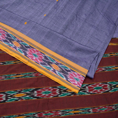 Indian Vintage Sari Purple & Maroon Pure Cotton Hand woven Sambalpuri Ikat Saree Ethnic Craft Fabric 5Yd Chackra Border Fringes Upcycle Soft