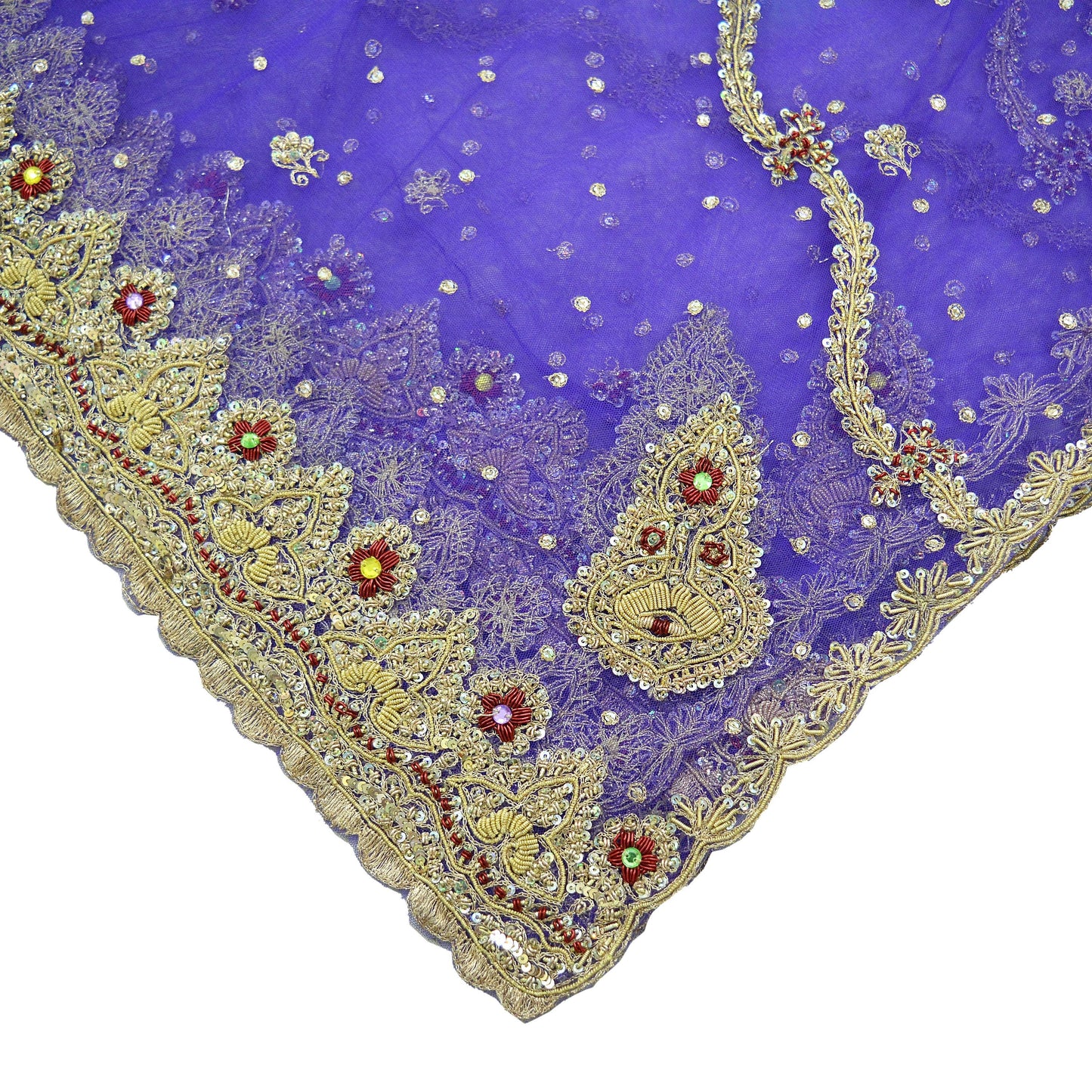 Indian Vintage Heavy Bridal Dupatta Blue & Purple Net Mesh Long Stole Hand Embroidered Scarves Golden Zardozi Zari Sequins Wedding hijab