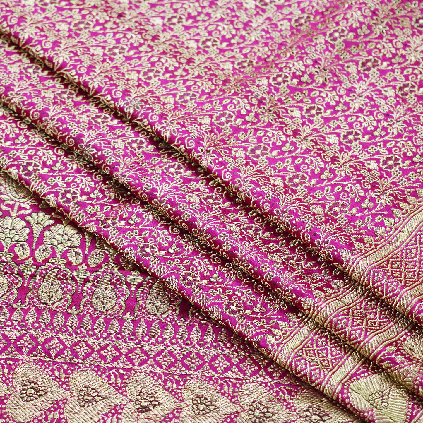 Indian Vintage Sari Heavy Wedding Pure Satin Silk Rani Pink Banarasi Brocade Saree Golden Zari 5Yd Ethnic Craft Fabric Upcycle Crafting used