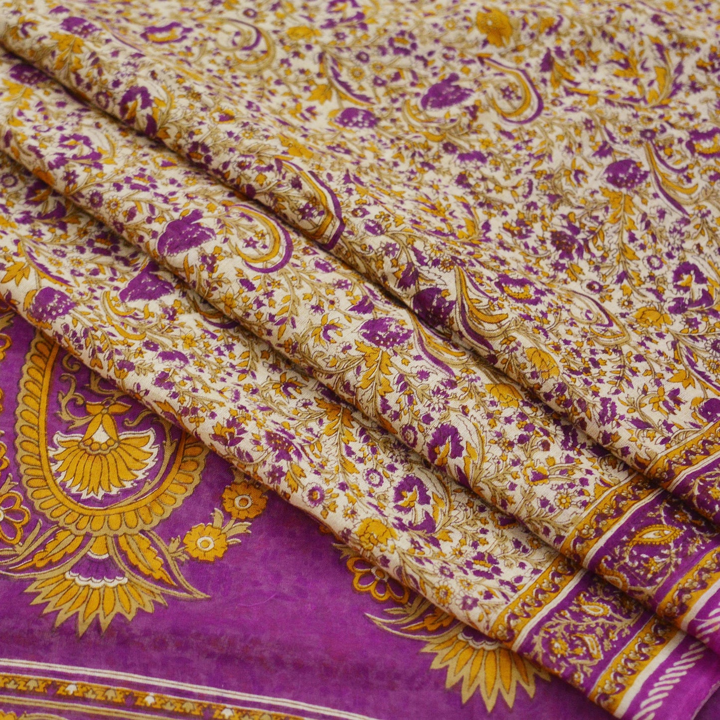 Indian Vintage Sari Purple & Ivory Pure Cotton Printed Saree 5Yd Craft Fabric Sewing Sarong Wrap Boho Floral Quilting crafting dressmaking