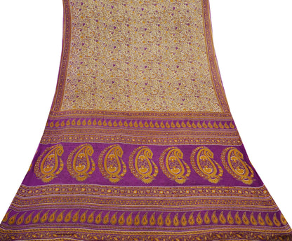 Indian Vintage Sari Purple & Ivory Pure Cotton Printed Saree 5Yd Craft Fabric Sewing Sarong Wrap Boho Floral Quilting crafting dressmaking