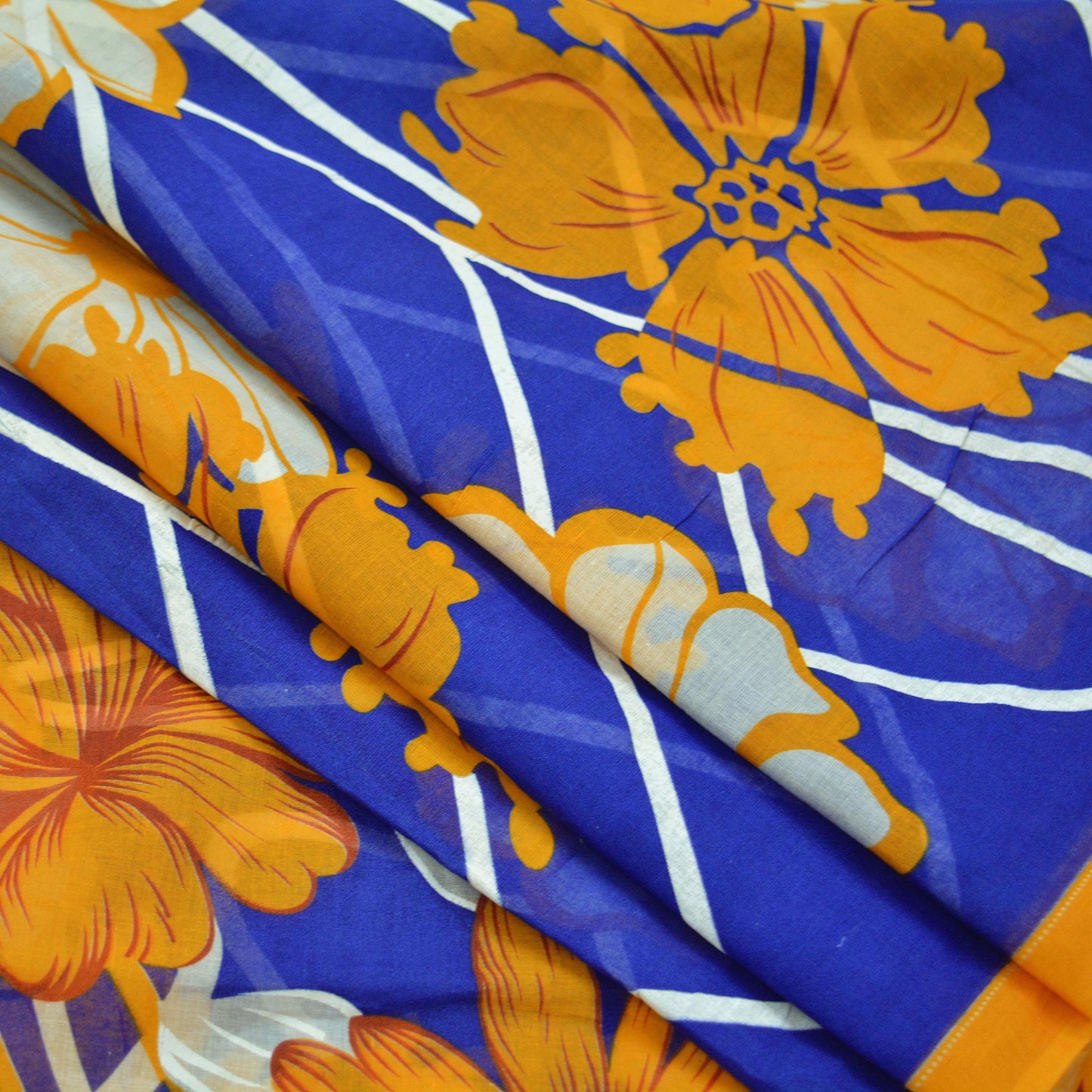 Indian Vintage Sari Blue Printed 100% Pure Cotton Sarees Craft Fabric 5Yd Sewing Sarong Wrap Boho Quilting Crafting Upcycle Dress Making