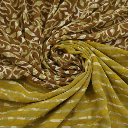 Indian Vintage Green & Brown Saree Pure Crepe Silk Printed Sari Craft Fabric 5yd Sewing Floral Soft Craft Fabric Wrap Quilting Crafting