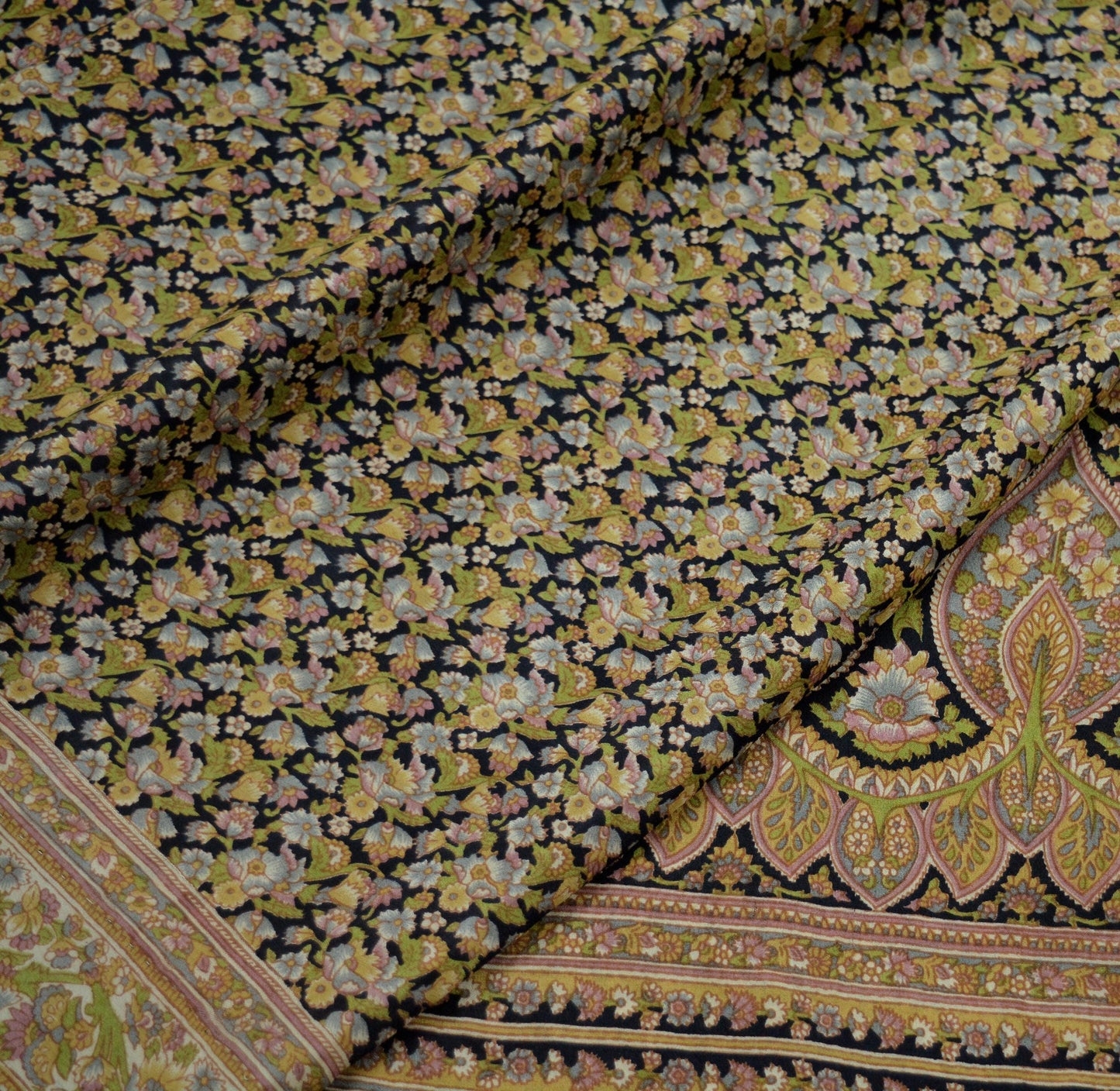 Indian Vintage Sari Black Printed Pure Silk Sarees Craft Fabric 6yd Sewing Floral Soft Dress Designing  for Crafting Quilting Upcycle Wrap