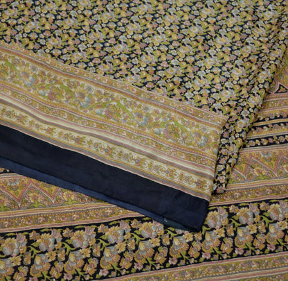 Indian Vintage Sari Black Printed Pure Silk Sarees Craft Fabric 6yd Sewing Floral Soft Dress Designing  for Crafting Quilting Upcycle Wrap