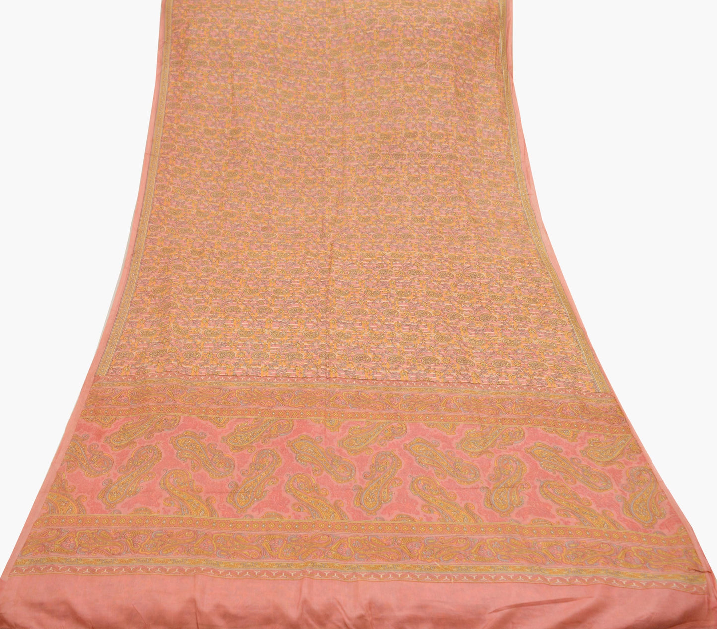 Indian Vintage Peach Saree 100% Pure Silk Printed Sari Craft Fabric Soft 5yd Sewing Dress Making  Soft Floral Crafting Quilting Upcycle