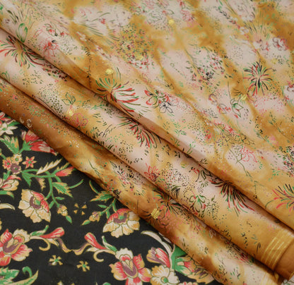 Indian Vintage Saffron & Beige Saree Pure Silk Printed Indian Sari Fabric 5yard Sewing Craft Dress Making  Soft Floral Quilting Crafting