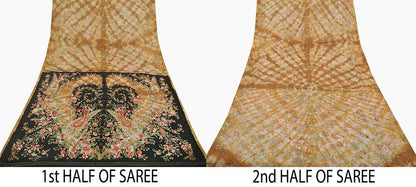 Indian Vintage Saffron & Beige Saree Pure Silk Printed Indian Sari Fabric 5yard Sewing Craft Dress Making  Soft Floral Quilting Crafting