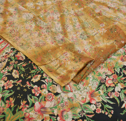 Indian Vintage Saffron & Beige Saree Pure Silk Printed Indian Sari Fabric 5yard Sewing Craft Dress Making  Soft Floral Quilting Crafting