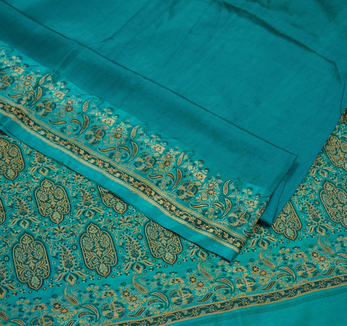 Indian Vintage Heavy Wedding Sari Teal Green Pure Satin Silk Woven Banarasi Tanchoi Sarees 5yd Craft Fabric Sewing Floral Quilting Upcycle