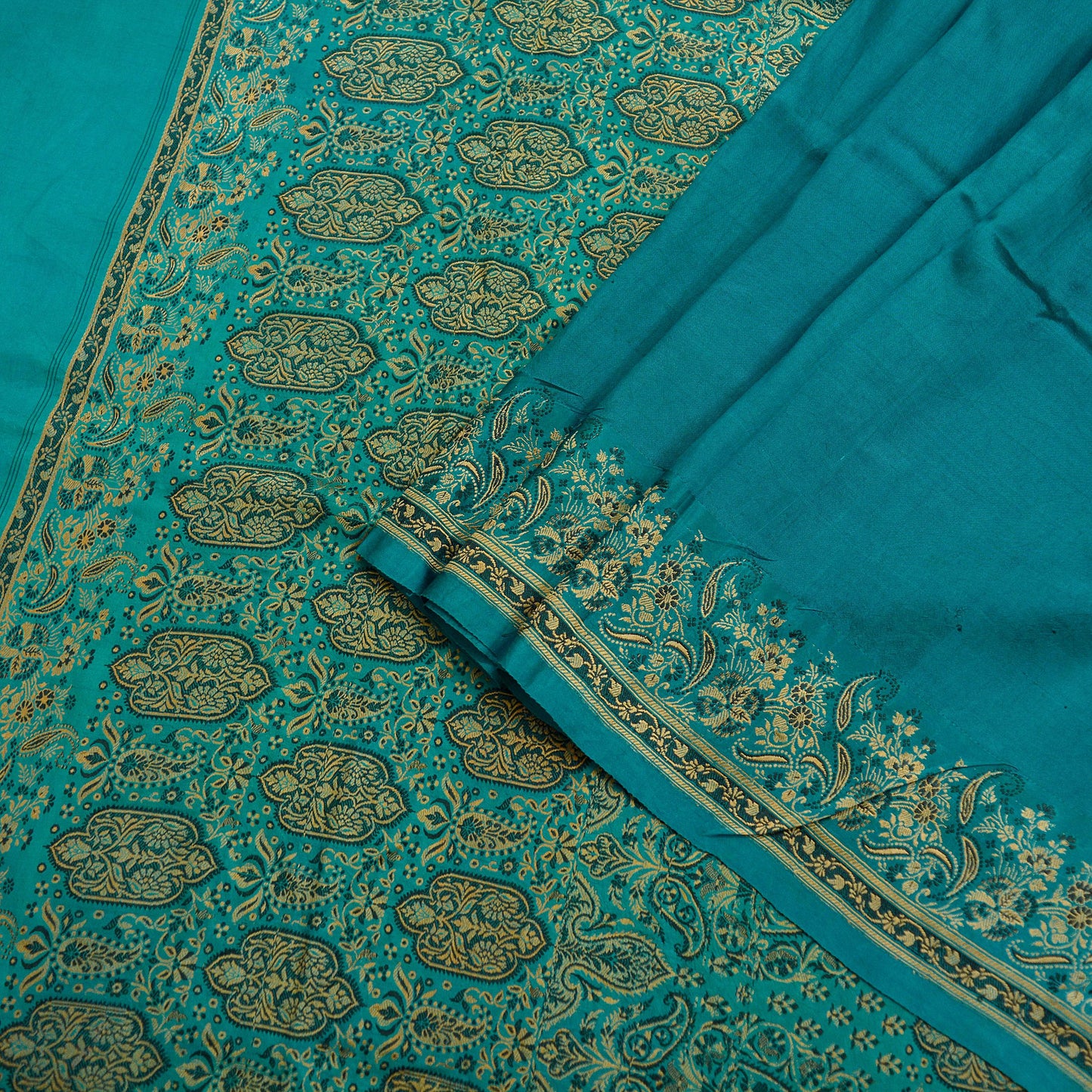 Indian Vintage Heavy Wedding Sari Teal Green Pure Satin Silk Woven Banarasi Tanchoi Sarees 5yd Craft Fabric Sewing Floral Quilting Upcycle